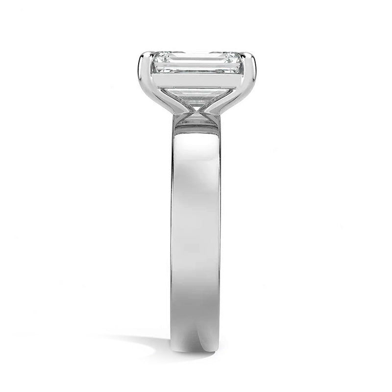 Solitaire Emerald Cut Moissanite Wide Band Engagement Ring