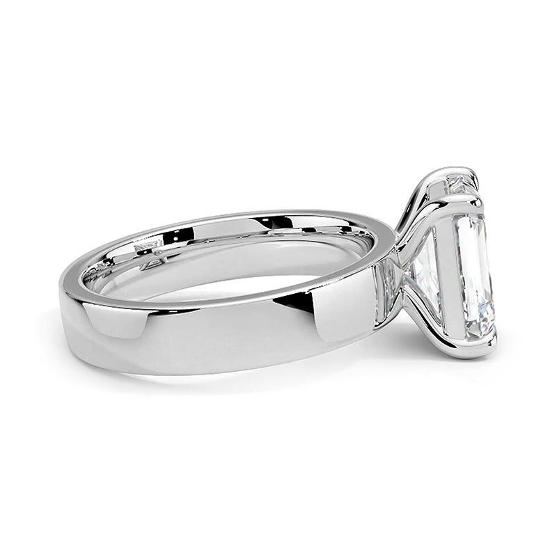 Solitaire Emerald Cut Moissanite Wide Band Engagement Ring