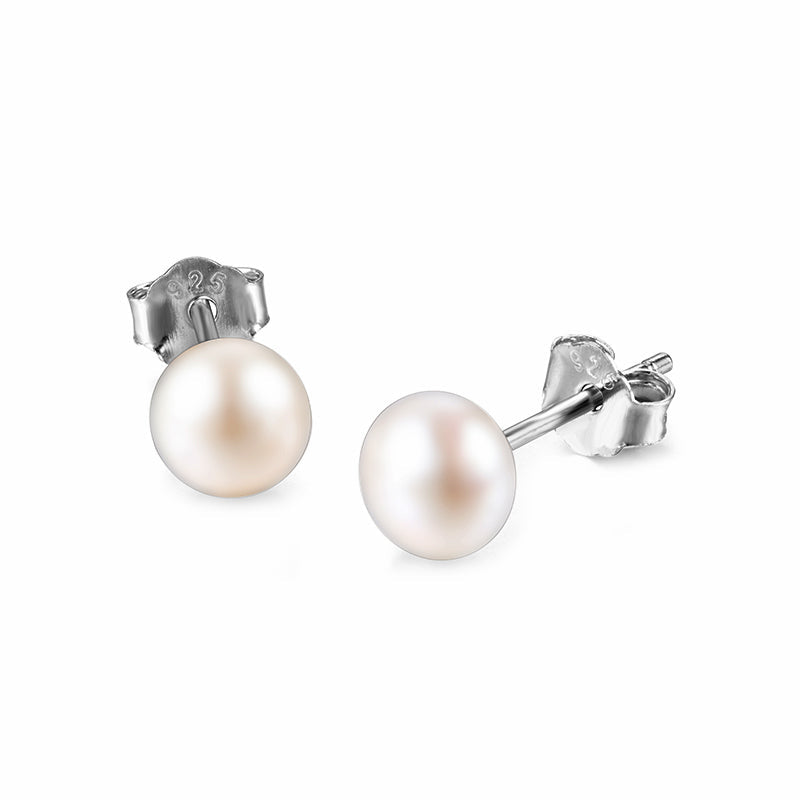 Solitaire Freshwater Pearl Sterling Silver Stud Earrings