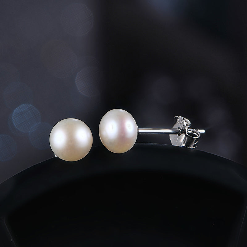 Solitaire Freshwater Pearl Sterling Silver Stud Earrings