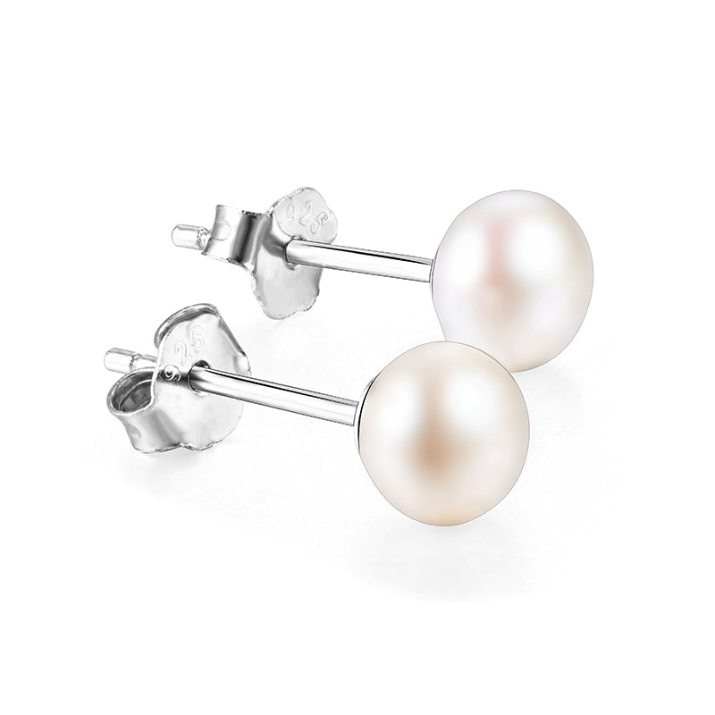 Solitaire Freshwater Pearl Sterling Silver Stud Earrings