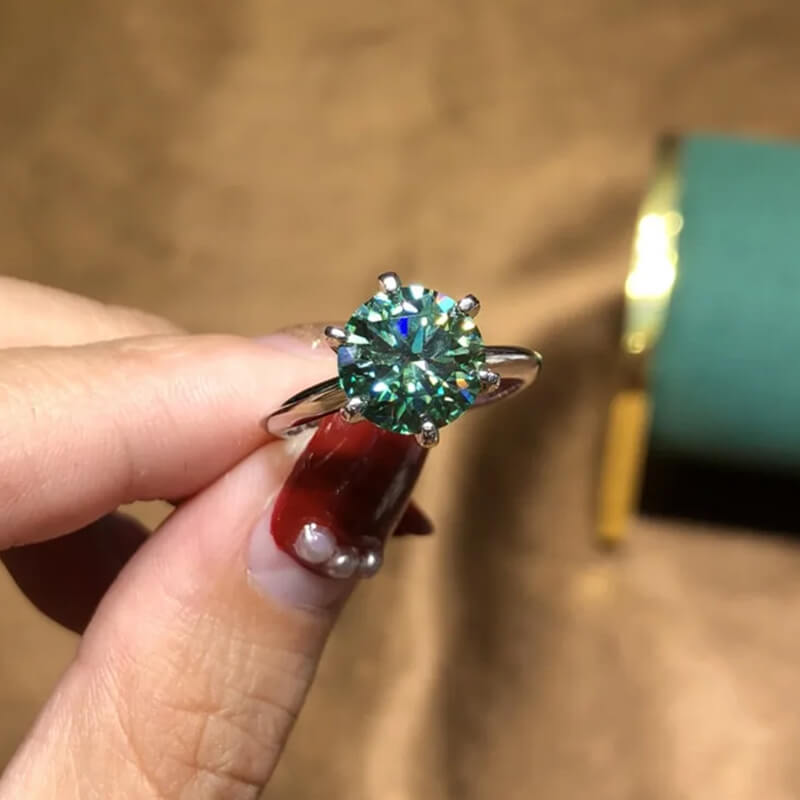 Solitaire Colored Moissanite Six Prong Engagement Ring