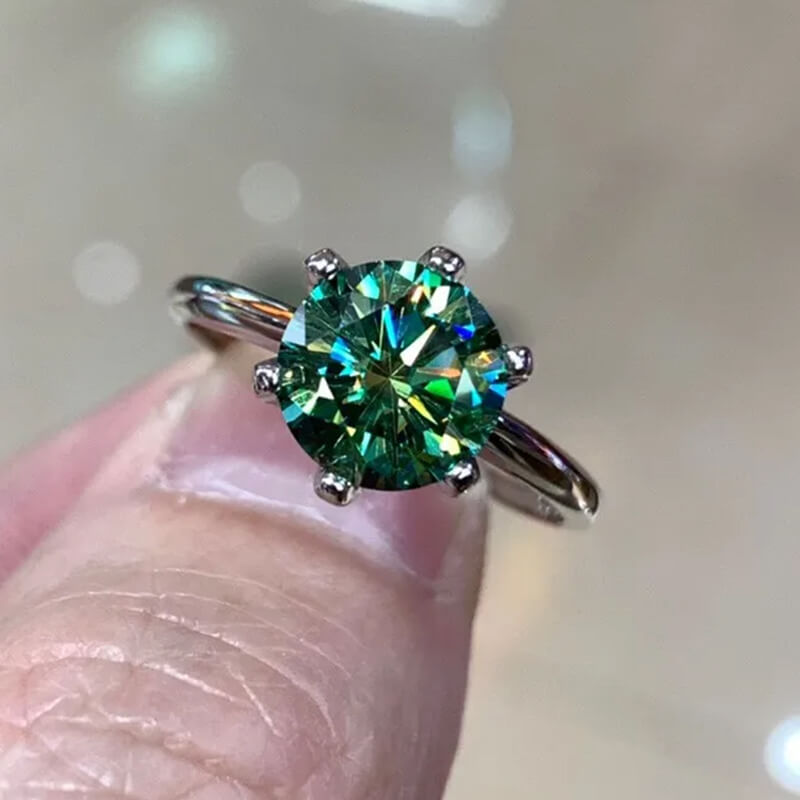 Solitaire Colored Moissanite Six Prong Engagement Ring