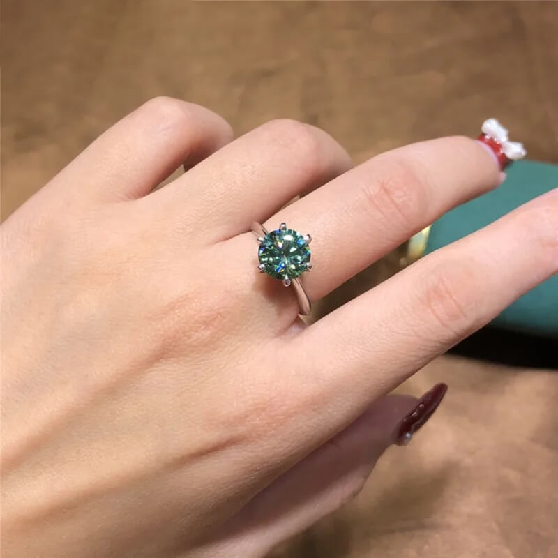 Solitaire Colored Moissanite Six Prong Engagement Ring