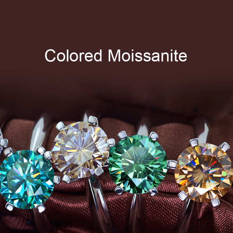 Solitaire Colored Moissanite Six Prong Engagement Ring