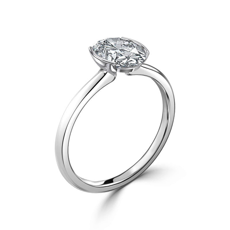 Solitaire Half Bezel Oval Moissanite Engagement Ring