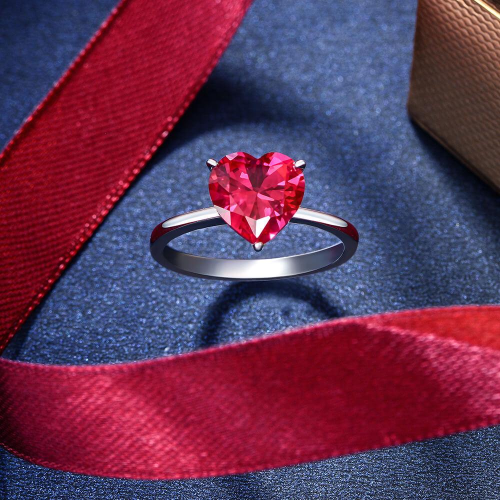 Solitaire Heart Cut Sapphire Sterling Silver Ring
