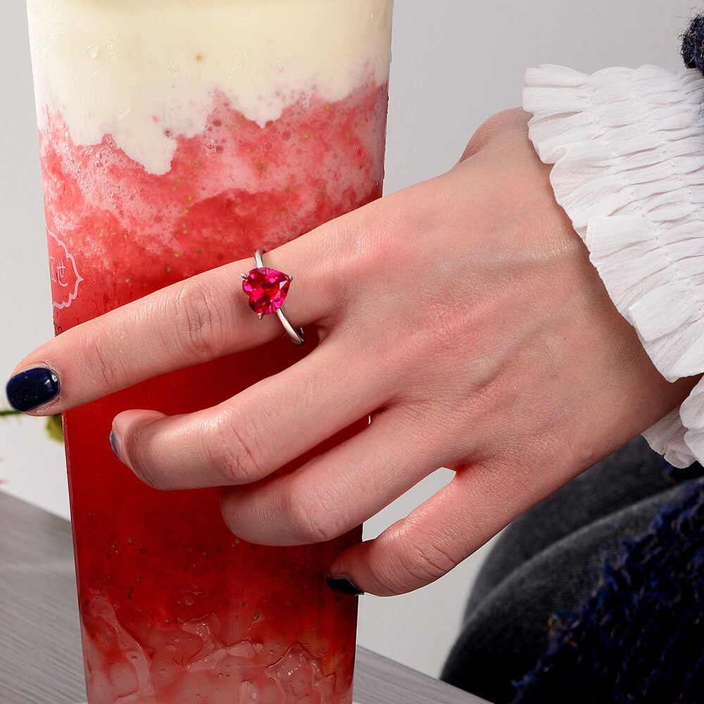 Solitaire Heart Cut Sapphire Sterling Silver Ring