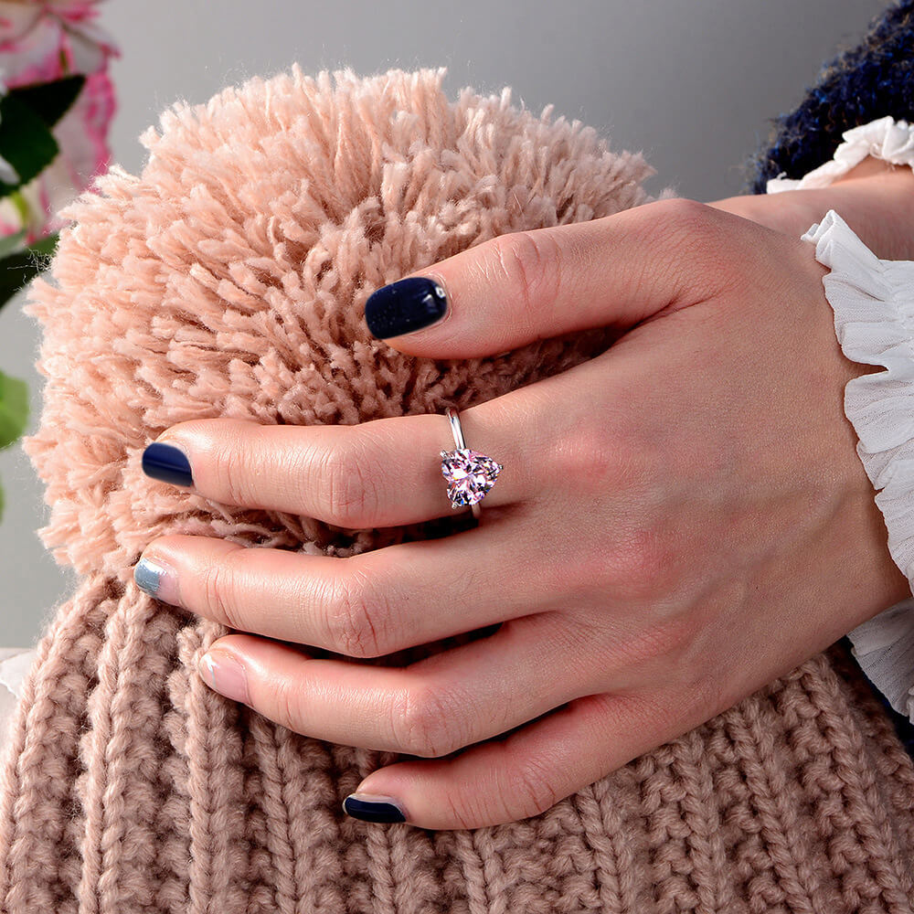 Solitaire Heart Cut Sapphire Sterling Silver Ring