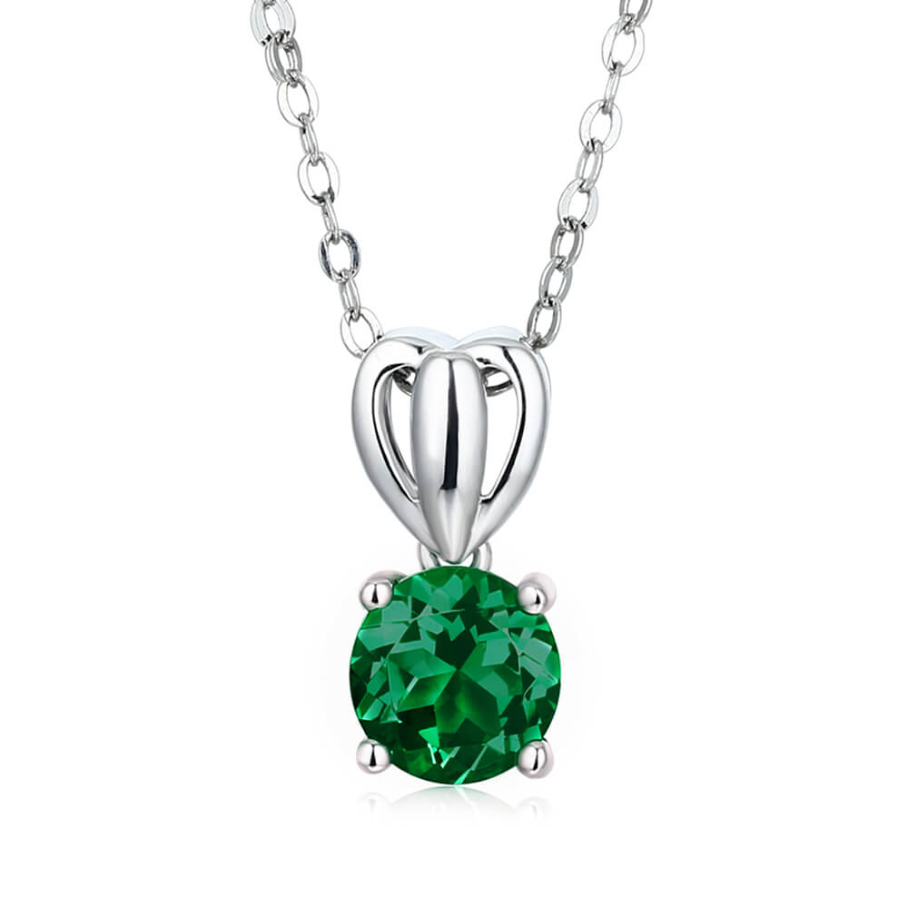 Solitaire Lab-Created Emerald Sterling Silver Necklace Pendant