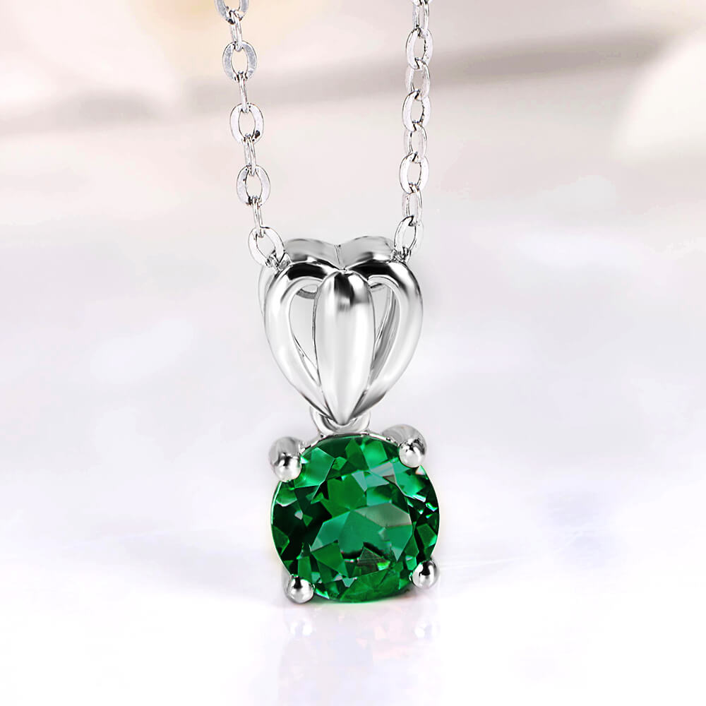 Solitaire Lab-Created Emerald Sterling Silver Necklace Pendant