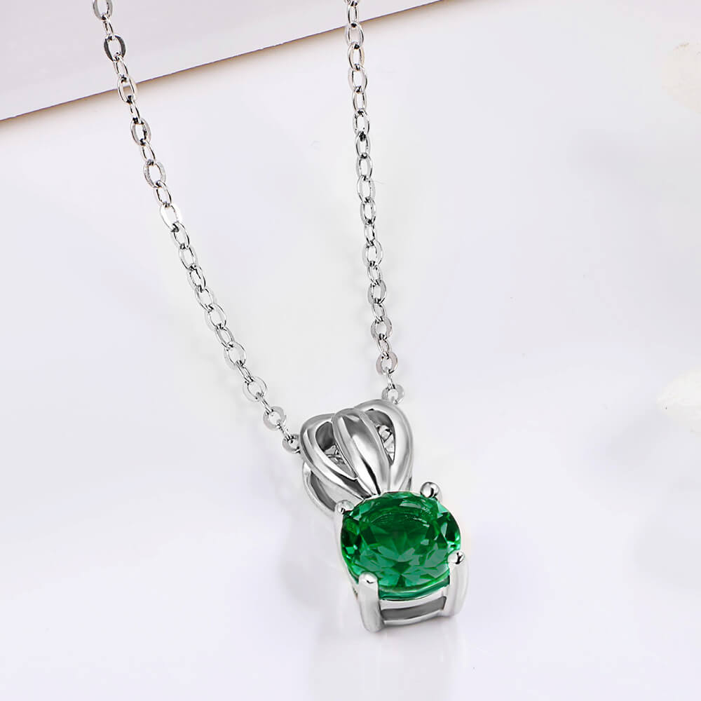Solitaire Lab-Created Emerald Sterling Silver Necklace Pendant