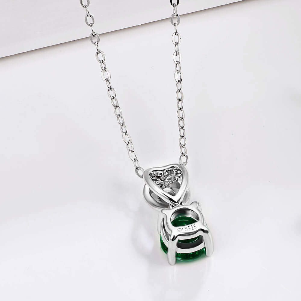 Solitaire Lab-Created Emerald Sterling Silver Necklace Pendant