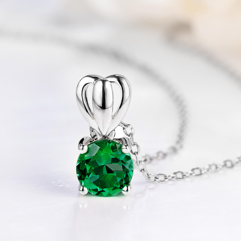 Solitaire Lab-Created Emerald Sterling Silver Necklace Pendant