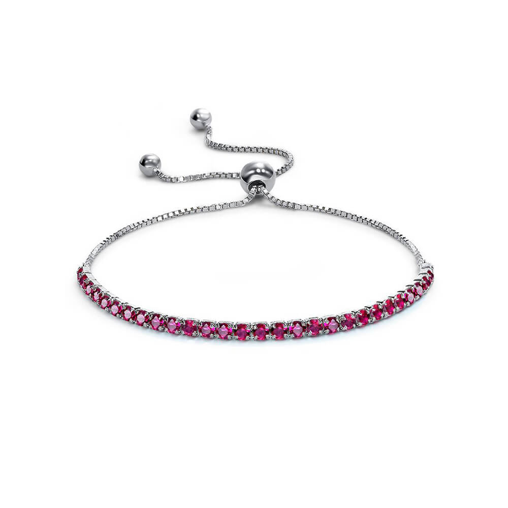 Solitaire Lab-Sapphire Sterling Silver Adjustable Bracelet