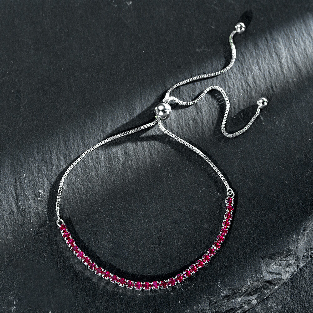 Solitaire Lab-Sapphire Sterling Silver Adjustable Bracelet
