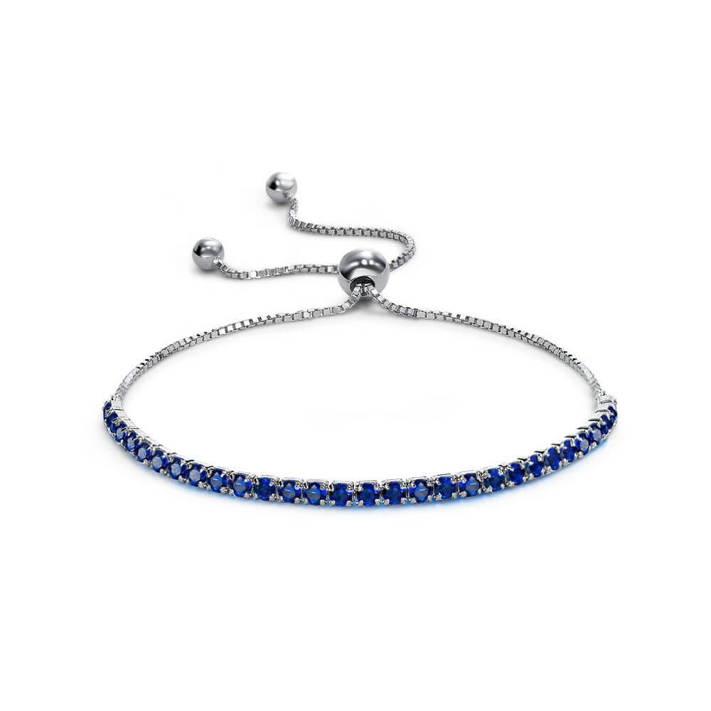Solitaire Lab-Sapphire Sterling Silver Adjustable Bracelet