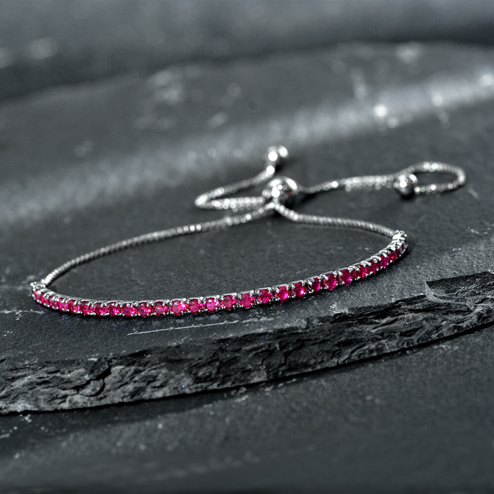 Solitaire Lab-Sapphire Sterling Silver Adjustable Bracelet