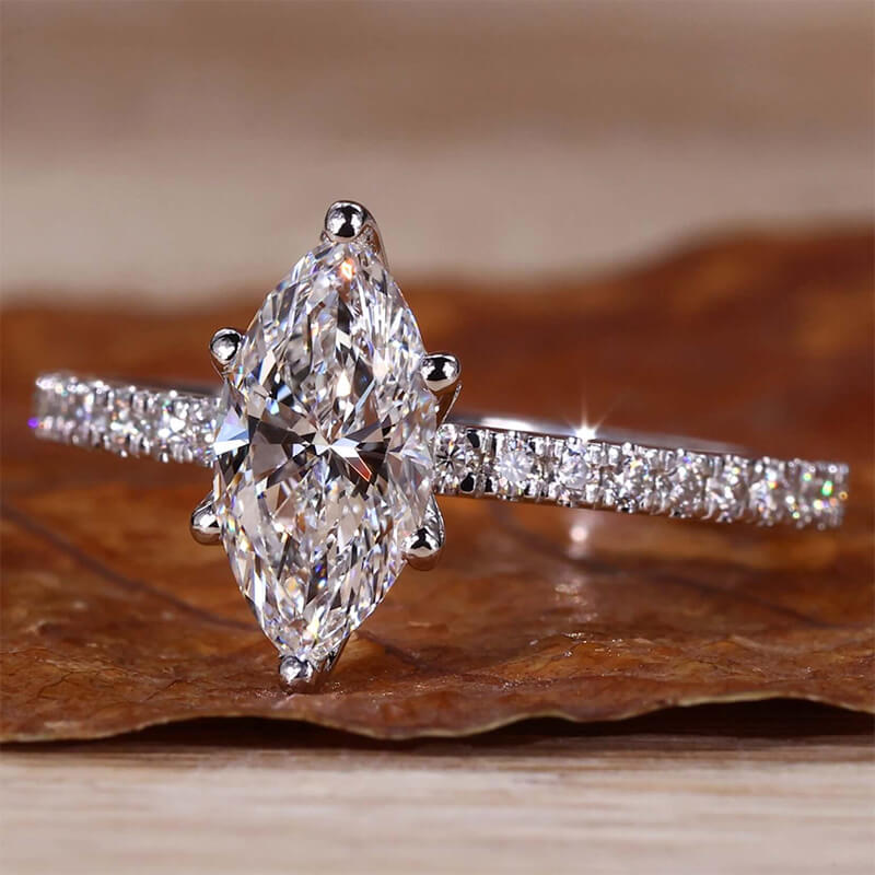 Solitaire Marquise Cut Simulated Diamond Pave Engagement Ring