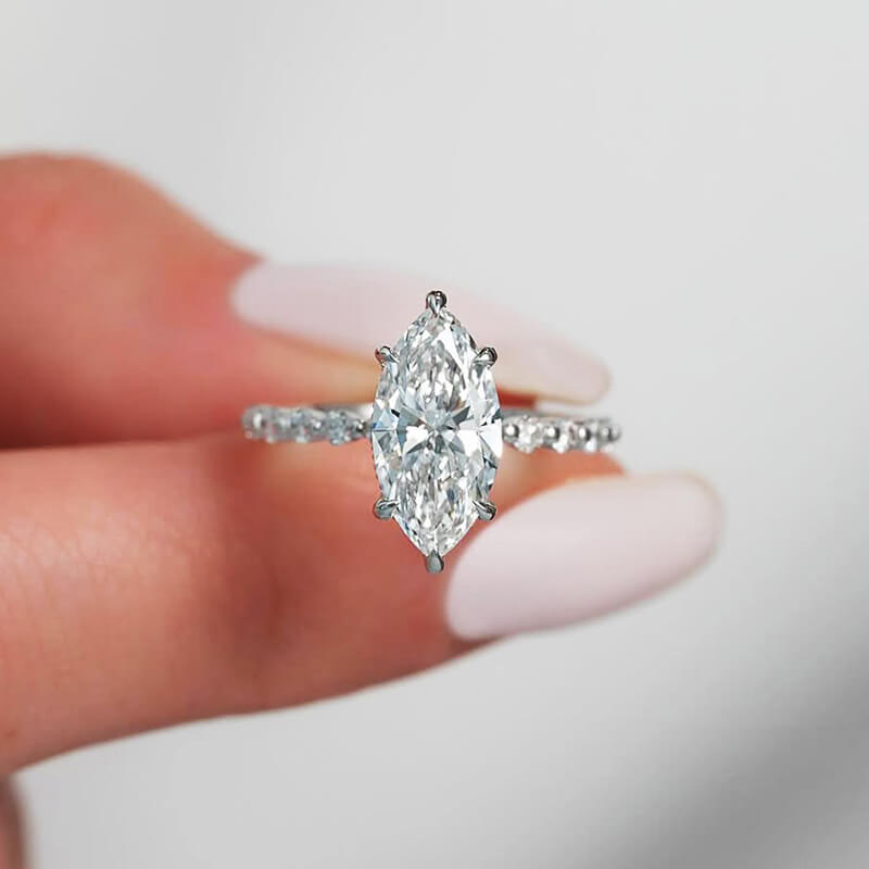 Solitaire Marquise Cut Simulated Diamond Pave Engagement Ring