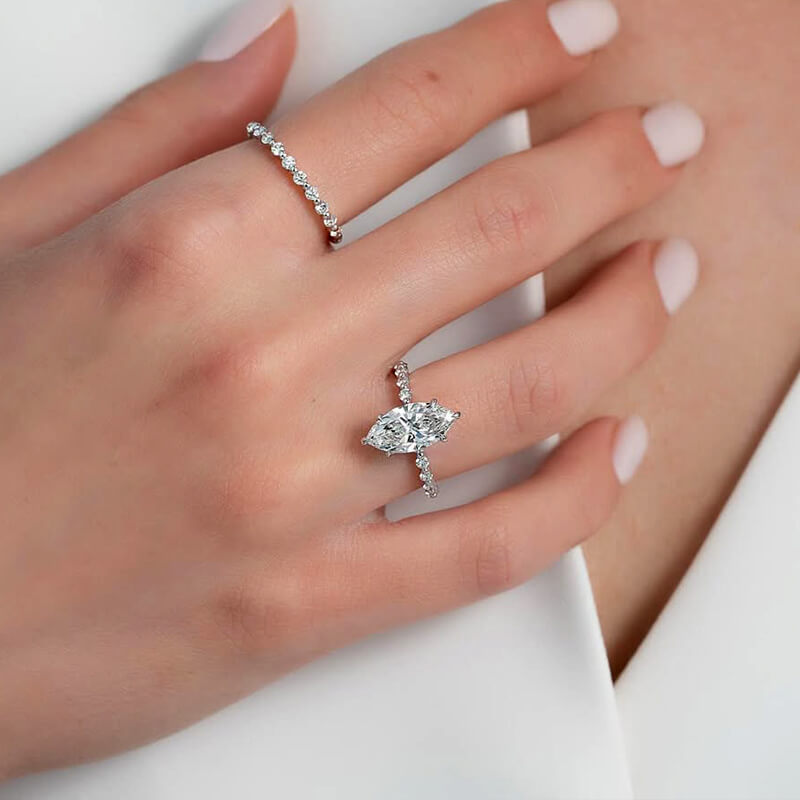 Solitaire Marquise Cut Simulated Diamond Pave Engagement Ring