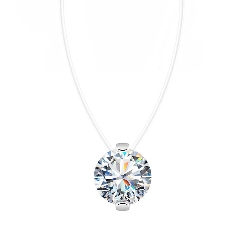 Solitaire Moissanite Fish Line Choker Invisible Chain Necklace