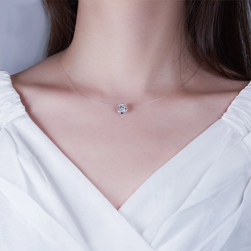 Solitaire Moissanite Fish Line Choker Invisible Chain Necklace