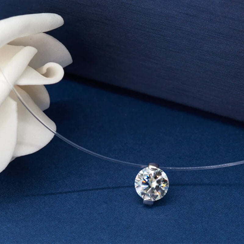 Solitaire Moissanite Fish Line Choker Invisible Chain Necklace