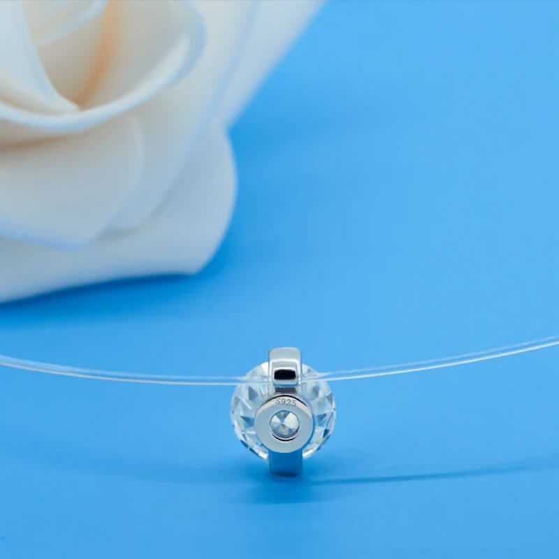 Solitaire Moissanite Fish Line Choker Invisible Chain Necklace