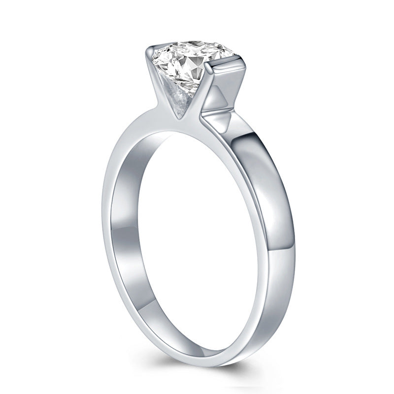 Solitaire Moissanite Half Bezel Set Engagement Ring In Sterling Silver