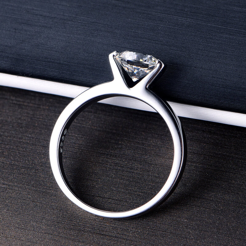 Solitaire Moissanite Half Bezel Set Engagement Ring In Sterling Silver