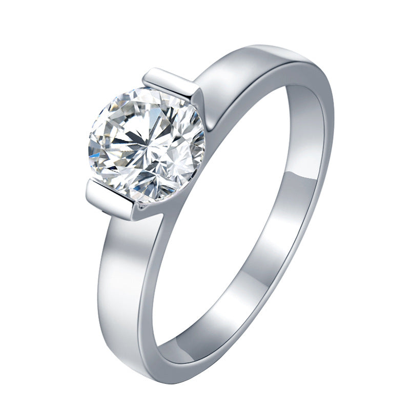 Solitaire Moissanite Half Bezel Set Engagement Ring In Sterling Silver