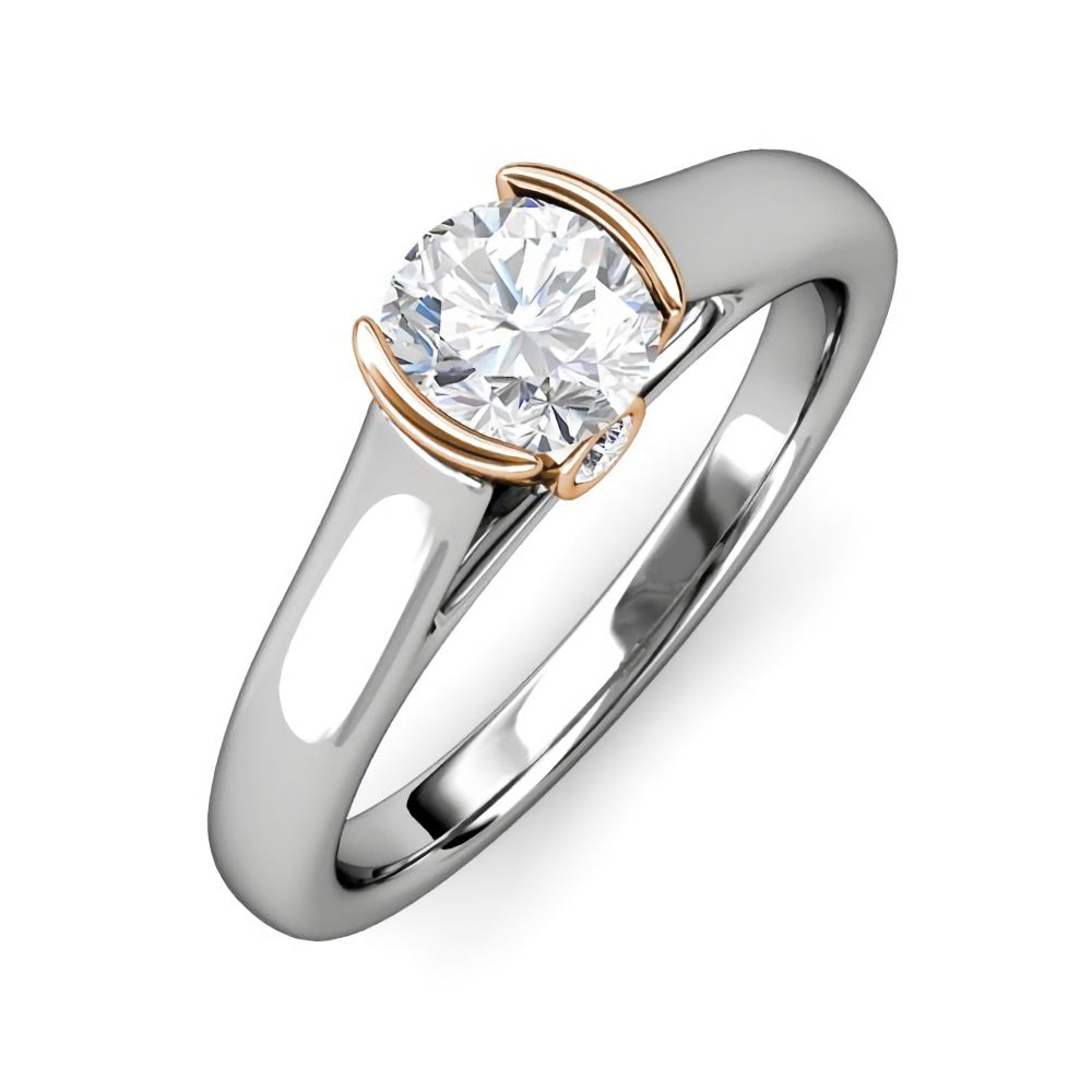 Solitaire Moissanite Half Bezel Two Tone Gold Engagement Ring