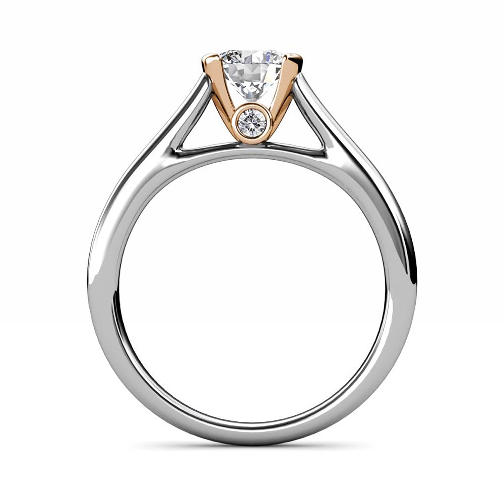 Solitaire Moissanite Half Bezel Two Tone Gold Engagement Ring