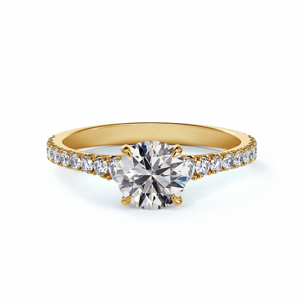 Solitaire Round Moissanite Pave Gold Engagement Ring