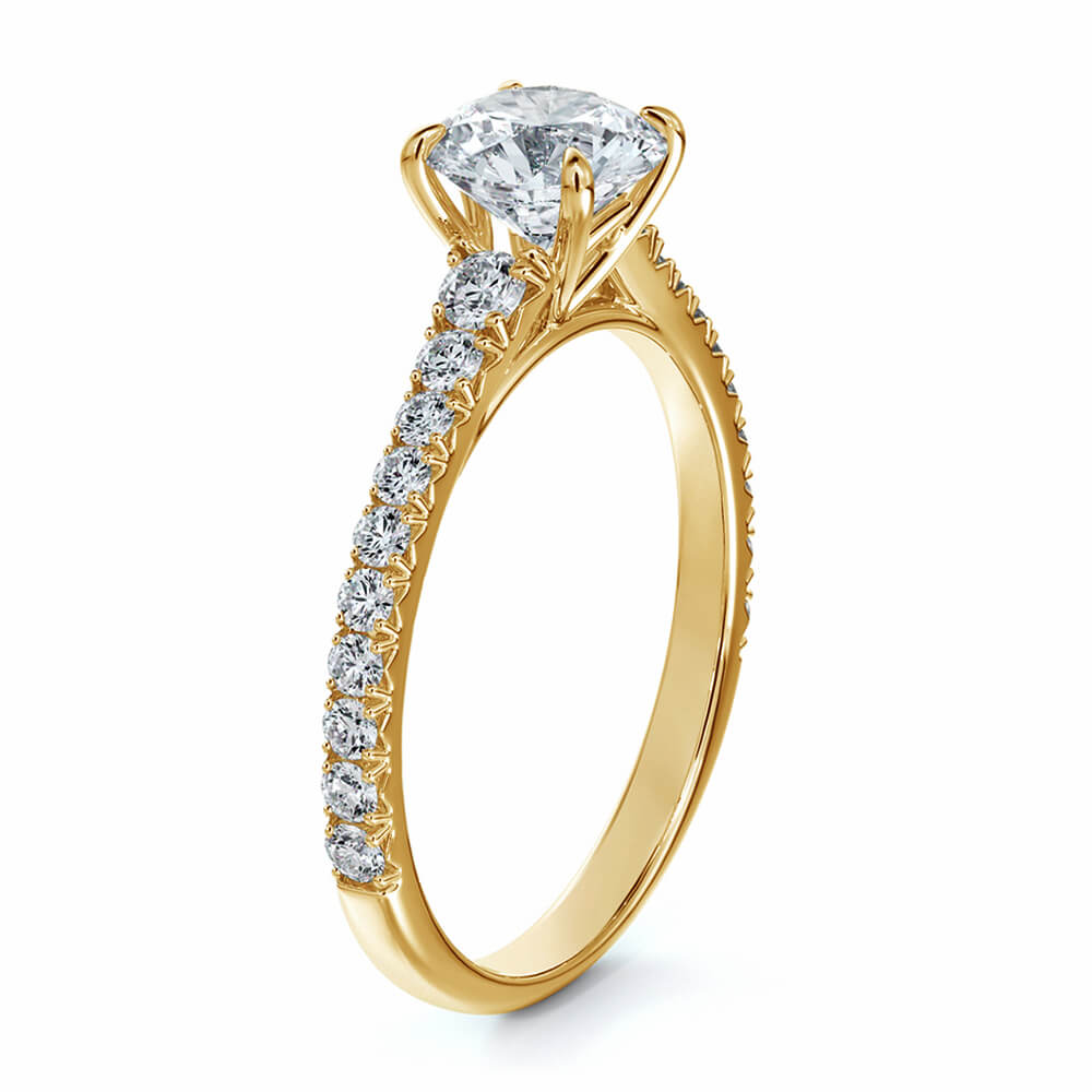 Solitaire Round Moissanite Pave Gold Engagement Ring