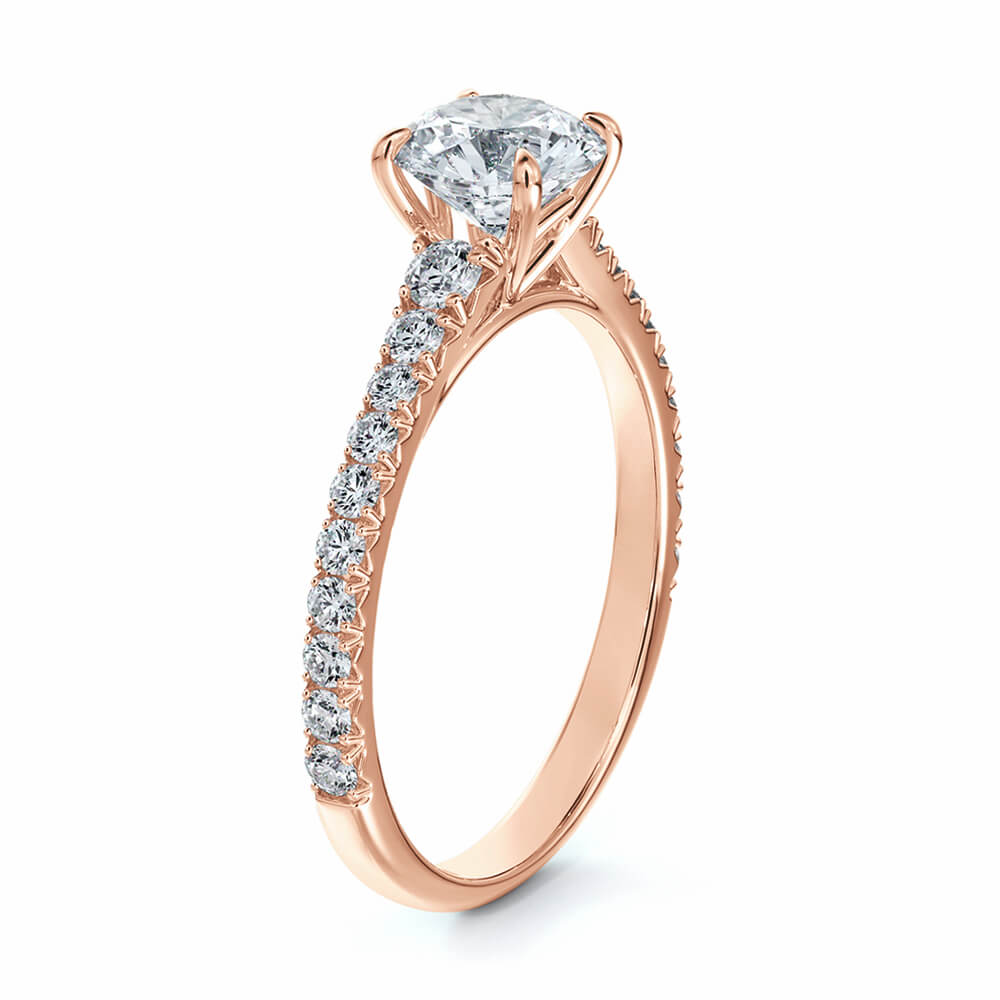 Solitaire Round Moissanite Pave Gold Engagement Ring