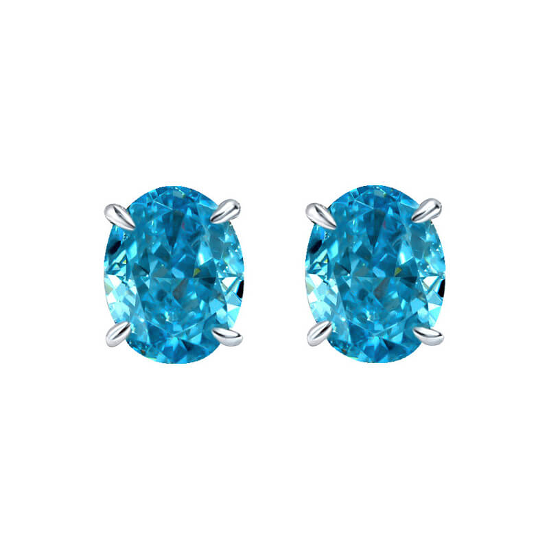 Solitaire Oval Cut Lab-Sapphire Sterling Silver Stud Earrings