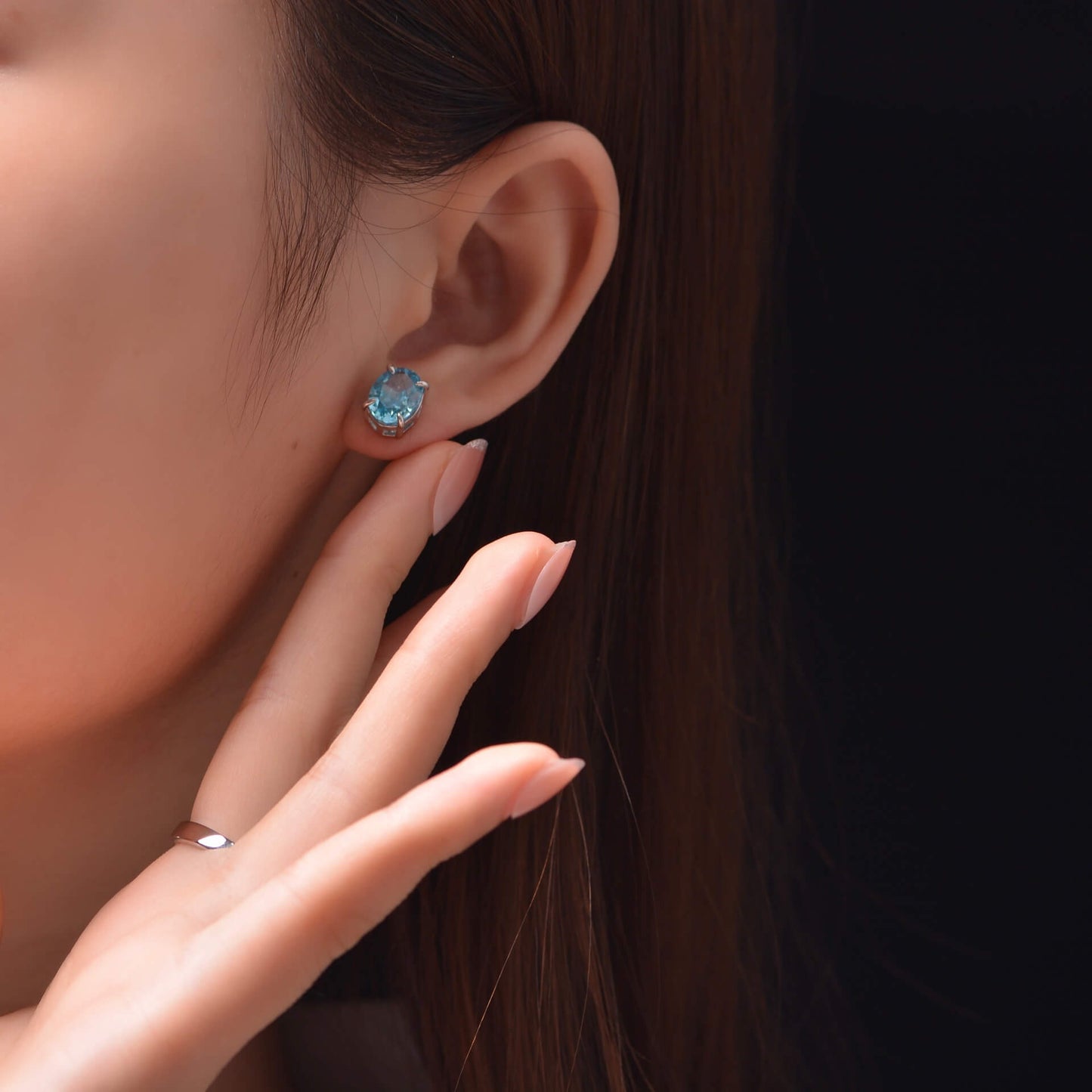 Solitaire Oval Cut Lab-Sapphire Sterling Silver Stud Earrings