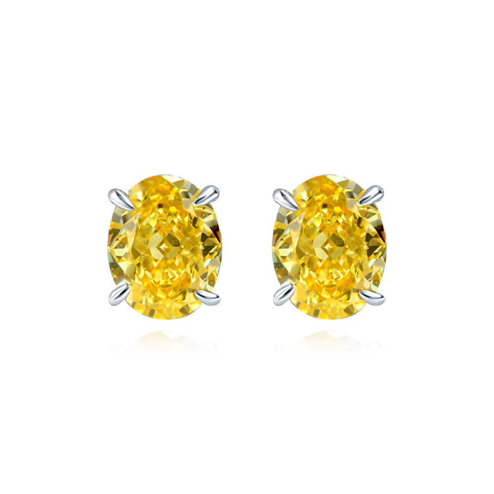 Solitaire Oval Cut Lab-Sapphire Sterling Silver Stud Earrings
