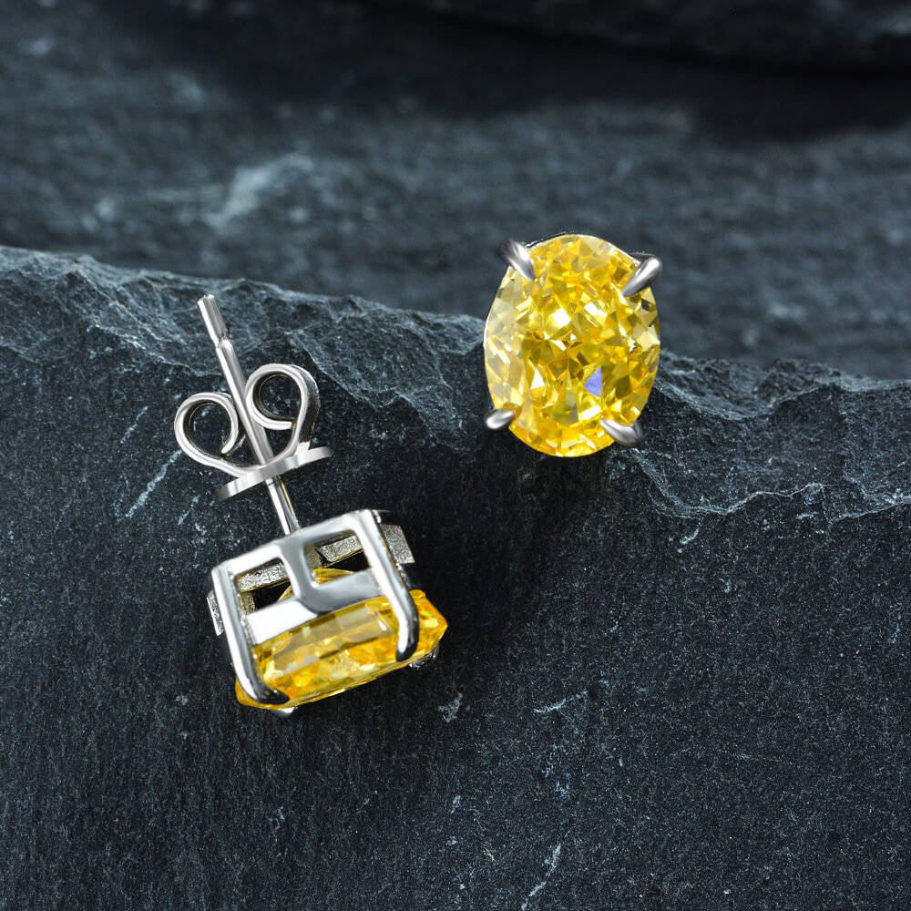 Solitaire Oval Cut Lab-Sapphire Sterling Silver Stud Earrings