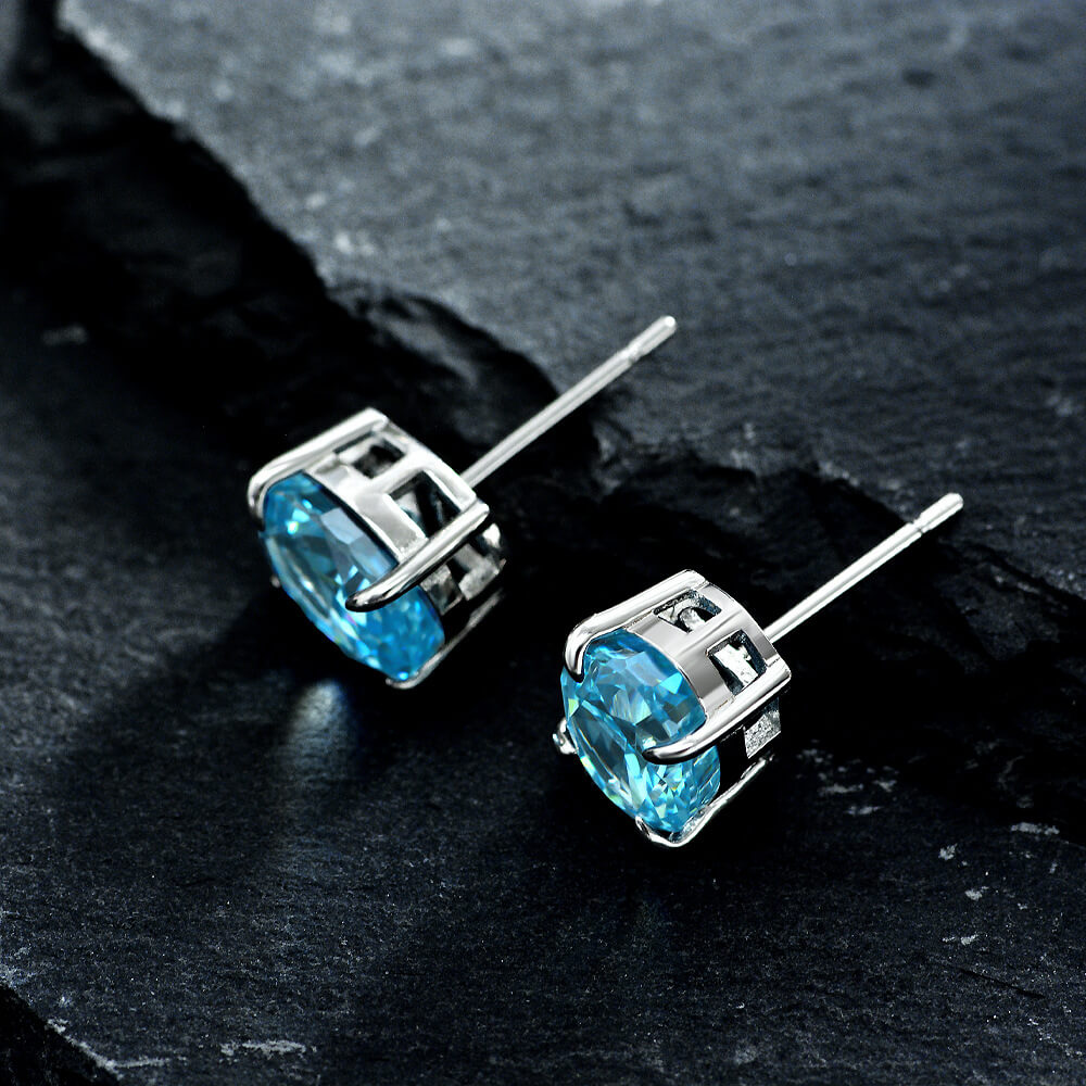 Solitaire Oval Cut Lab-Sapphire Sterling Silver Stud Earrings