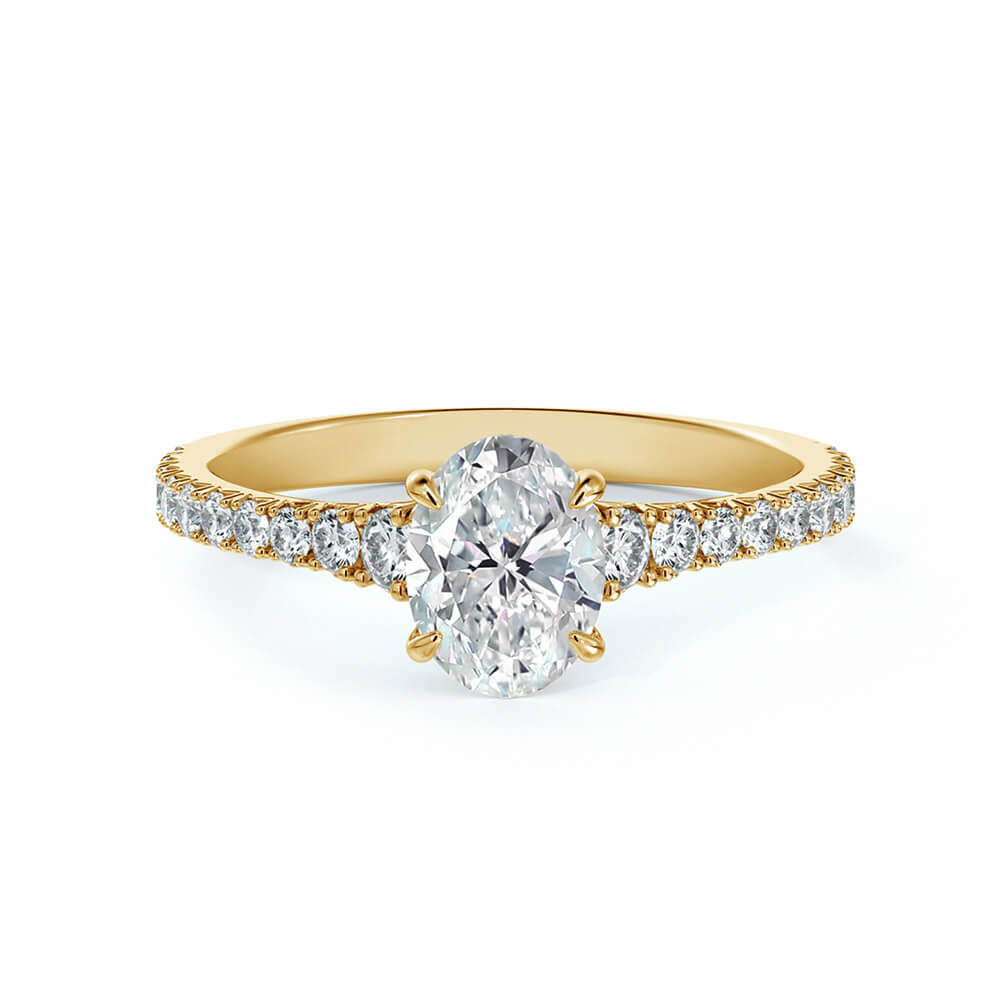 Solitaire Oval Cut Moissanite Pave Gold Engagement Ring