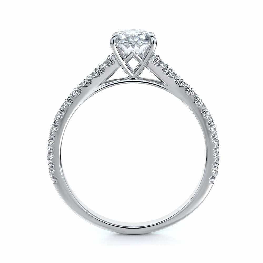 Solitaire Oval Cut Moissanite Pave Gold Engagement Ring
