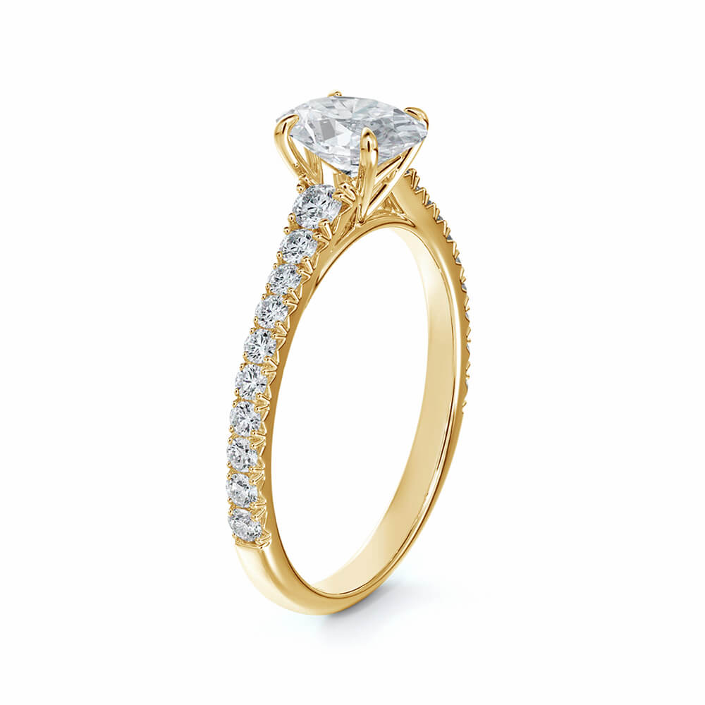 Solitaire Oval Cut Moissanite Pave Gold Engagement Ring