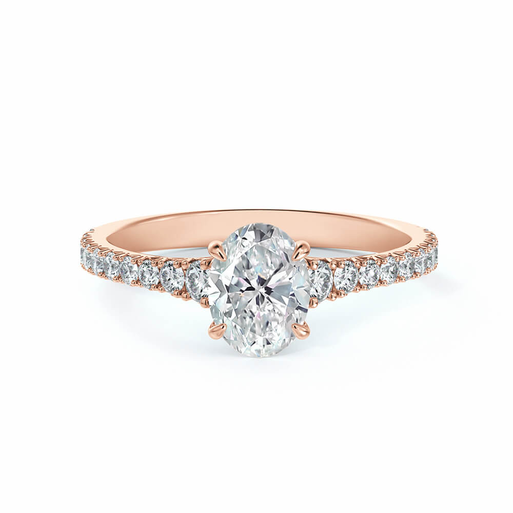 Solitaire Oval Cut Moissanite Pave Gold Engagement Ring