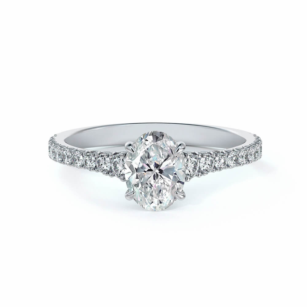Solitaire Oval Cut Moissanite Pave Gold Engagement Ring