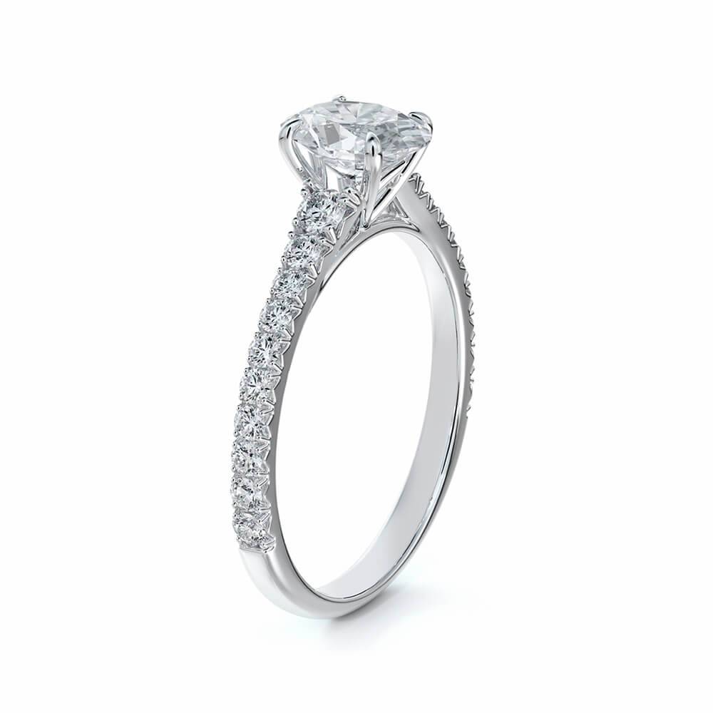 Solitaire Oval Cut Moissanite Pave Gold Engagement Ring