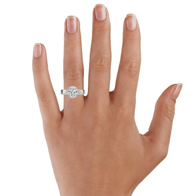 Solitaire Oval Cut Moissanite Wide Band Engagement Ring