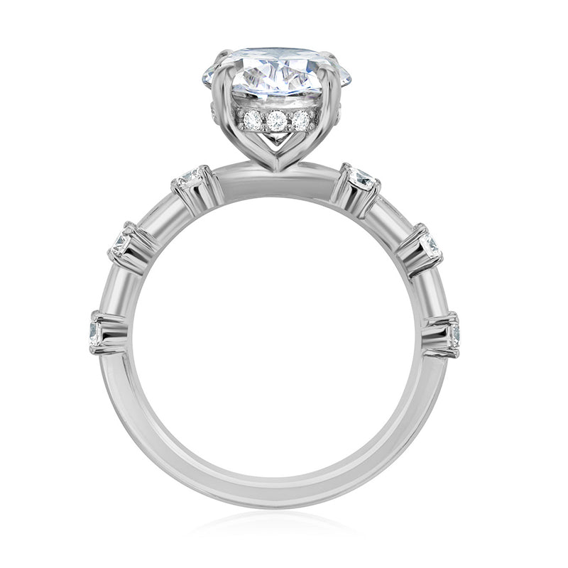 Hidden Halo Oval Moissanite Side Stone Engagement Ring